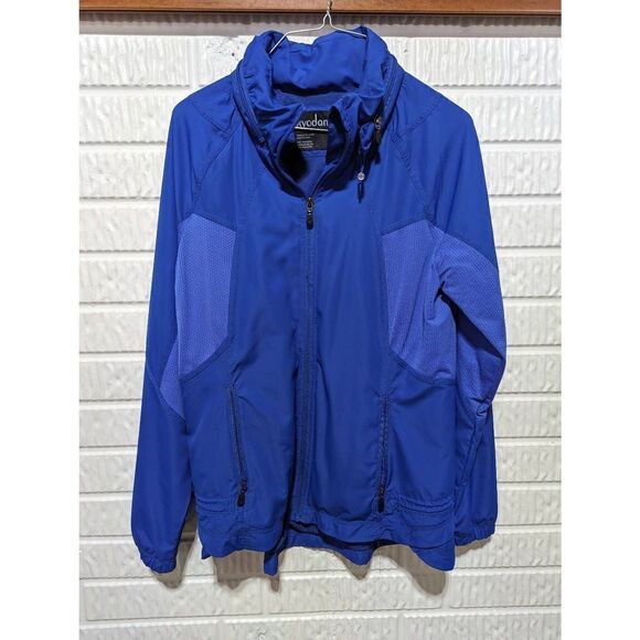 Kyodan Women's Bright Blue Soft Zip Retractable Hood Windbreaker Jacket Large - Picture 1 of 9